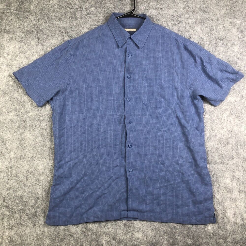 Age Of Wisdom Men's XL Blue Plaid Modal Blend Short Sleeve Button Shirt Relax